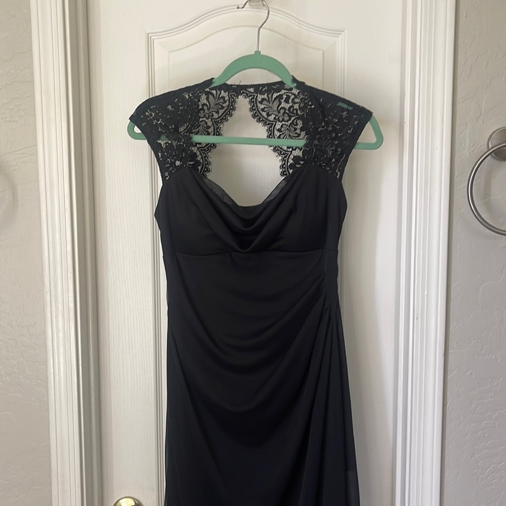 Beautiful black gown with lace neck and shoulder detail- size 6